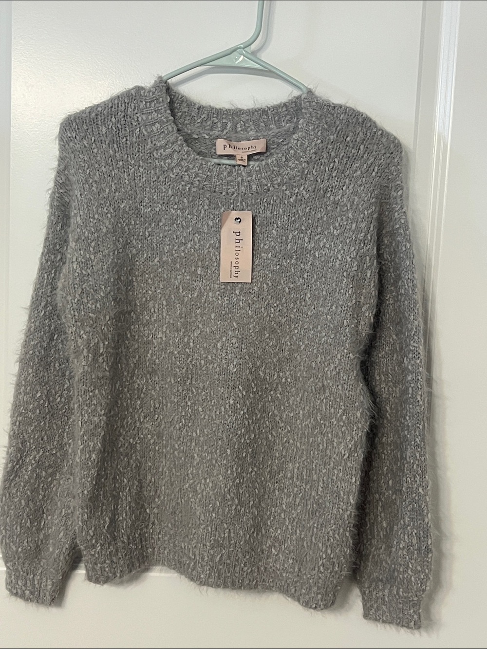 Philosophy Gray Fuzzy Crewneck Sweater